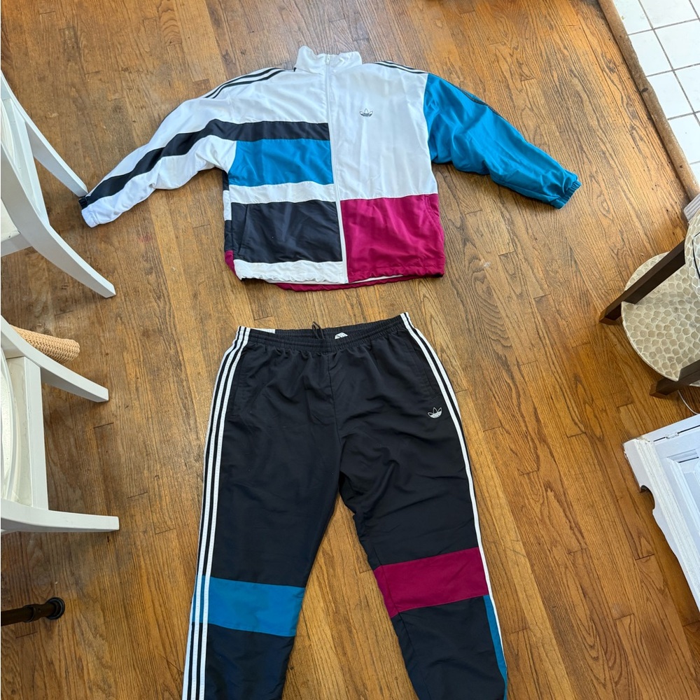 Adidas Colorblock Track Pants - Black, Blue, and Pink